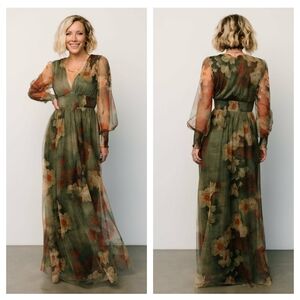 Baltic Born Layla Tulle Maxi Dress Olive And Rust Floral New Without Tags